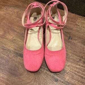 Dune London Pink Suede Heels with Ankle Strap